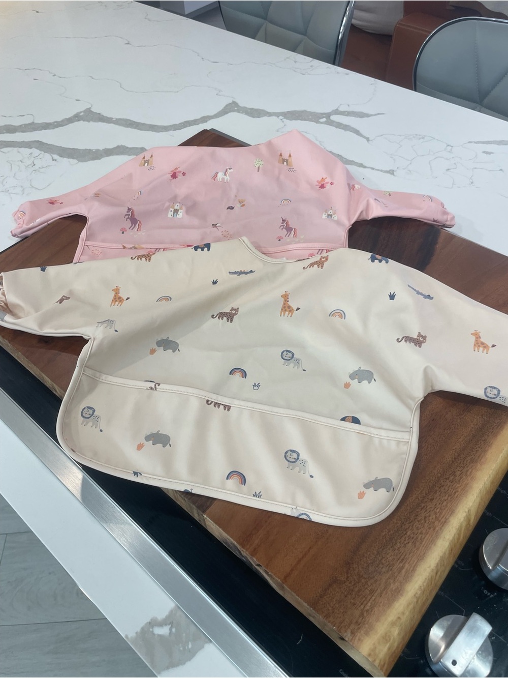 Baby Waterproof Bib Smocks - Pink and Cream set of 2